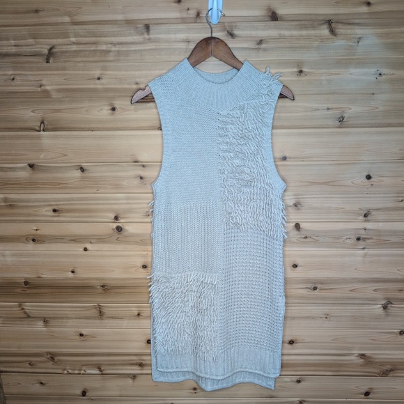 Anthropologie Tops - Pilcro Anthropologie Womens Beige Shaggy Fringe Mixed Knit Sleeveless Tunic S